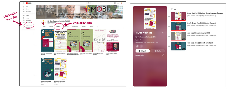 Screenshots of MOBI YouTube Channel