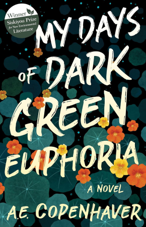 A background of dark green leaves and yellow and orange flowers. Overlaid text reads 