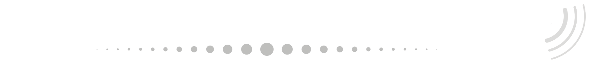 Series of dots, three sound waves getting larger from left to right