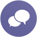 Alt text: Two speech bubbles inside a purple circle.