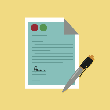 Alt text: Illustrated cover letter with a pen on a yellow background.