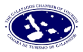 Logo of the Galapagos Chamber of Tourism with blue map and text.