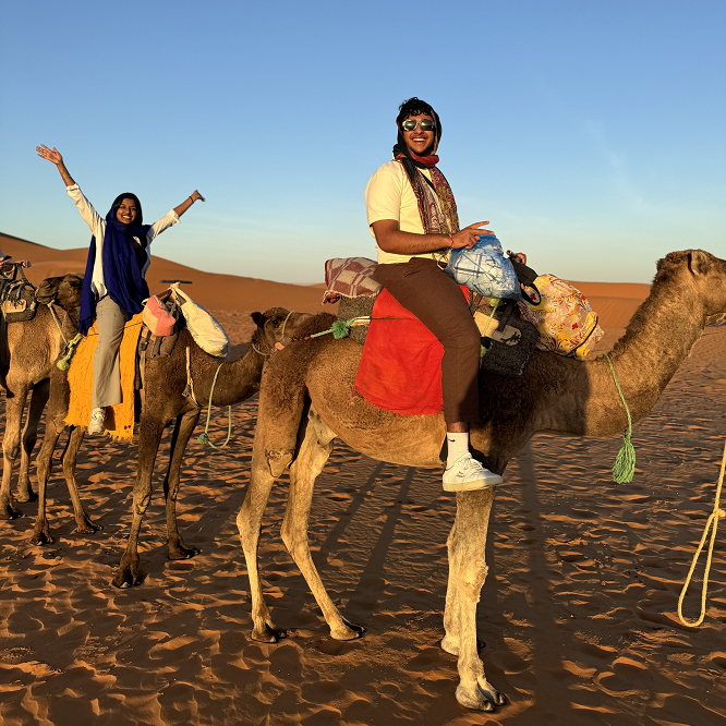 Decorative; students on camels in the desert