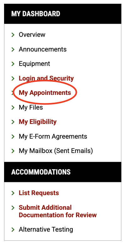 My Appointments is highlighted under My Dashboard.