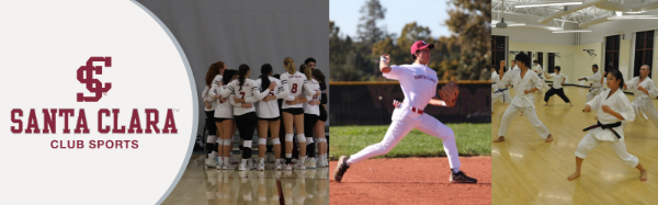 Club Sports logo with Women's Club Volleyball, Men's Club Baseball, and Shotokan Karate