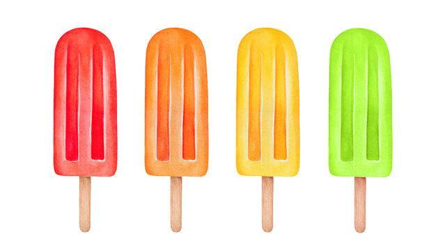 Image of four popsicles, red, orange, yellow, green