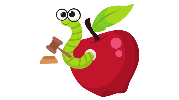 a worm with a gavel inside an apple