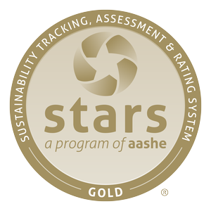 Gold-colored STARS program logo by AASHE with text
