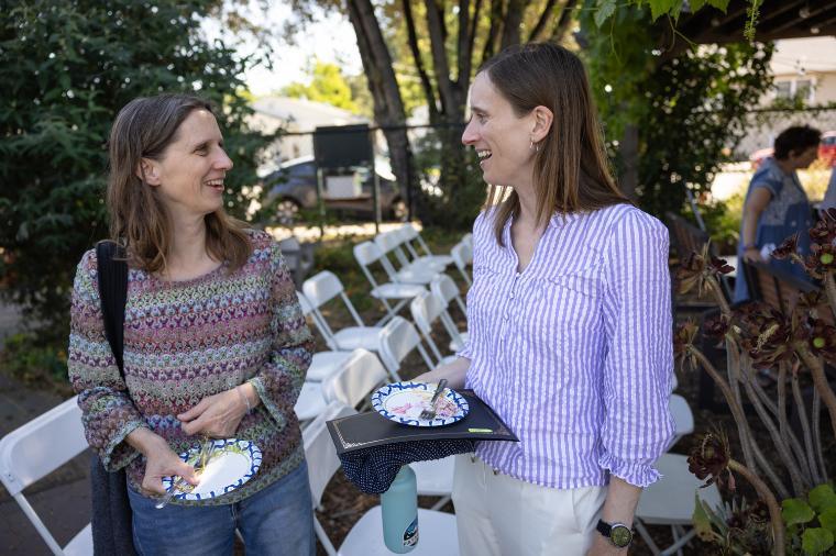 2025 Sustainability Celebration: 2 Award winners chat under the pergola