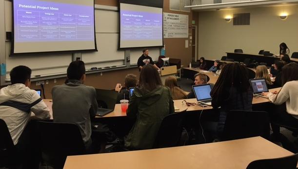 Students listening to a presentation in a classroom