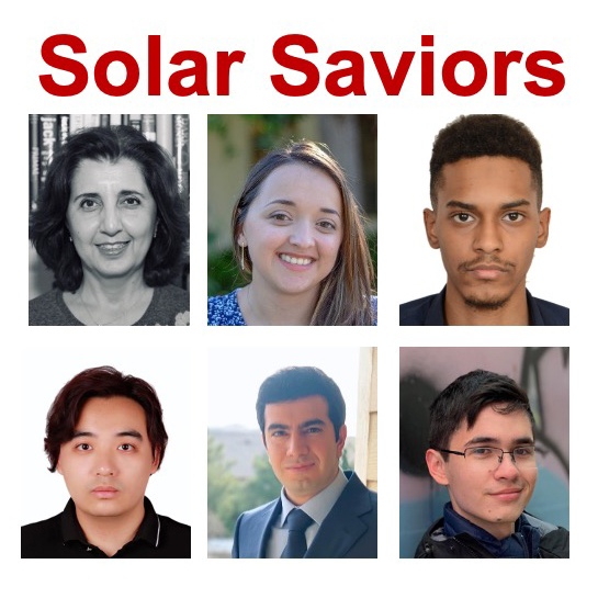 Six people under the title "Solar Saviors" written in red text.