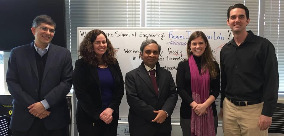 Nikhil Balram, Silvia Figueira, Ambassador Venkatesan Ashok, Elizabeth Sweeny, and Kevin Kraver photographed during the Consul General's visit. image link to story