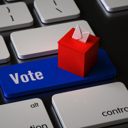 Computer keyboard with Vote key and ballot box