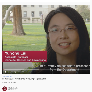 "Yuhong Liu, Associate Professor, Computer Science and Engineering" written with a picture of a woman.