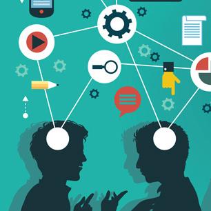 Graphic of two people sharing ideas