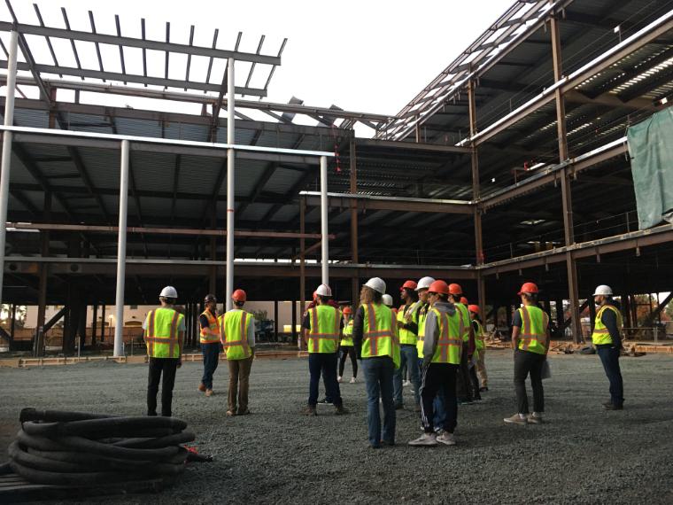 Students taking a tour of the STEM building