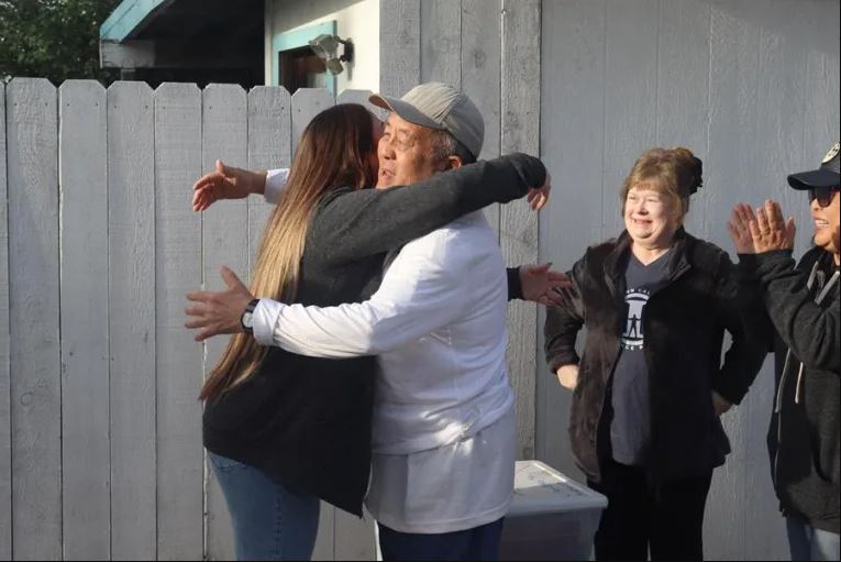 Photo credit: Reginald “Regi” Tanubagijo embraces NCIP Clinical Supervising Attorney Lauryn Barbosa Findley moments after his release from San Quentin Rehabilitation Center.